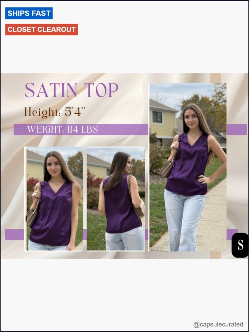 Satin V Neck Tank Top Sleeveless Work Blouse Summer Camisole - Picture 7 of 7